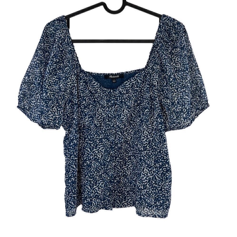 Madewell Blue Indigo Bengali Block-print Chiffon Sweetheart Lined Blouse 2 - Picture 4 of 11